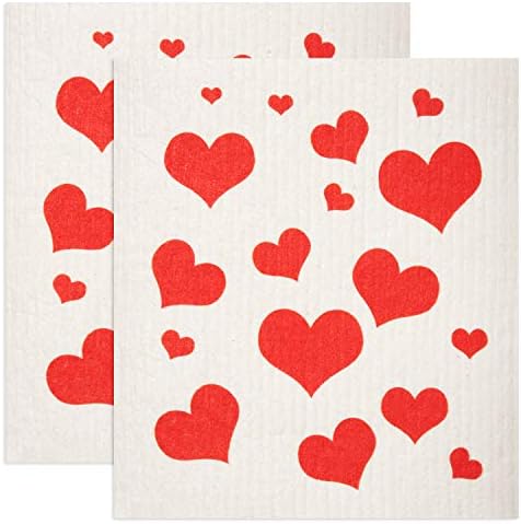 GMIcratifs Swedish Dishcloths 2 Pack Red Flying Hearts Print
