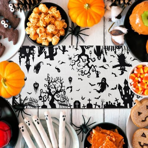 Halloween Table Runner with Haunted House Design