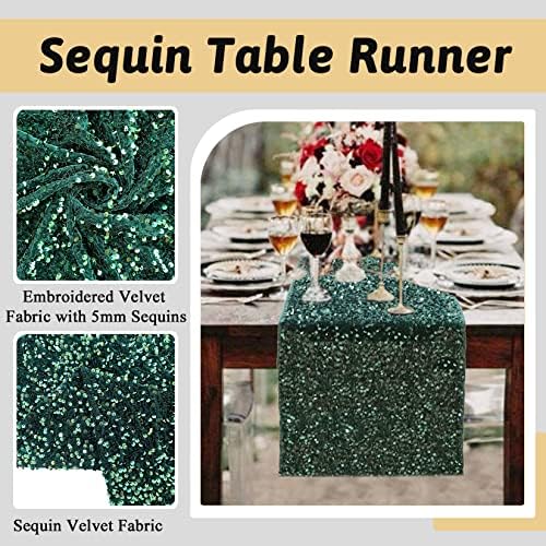 Emerald Green Sequin Velvet Table Runner - 12x72 Inches