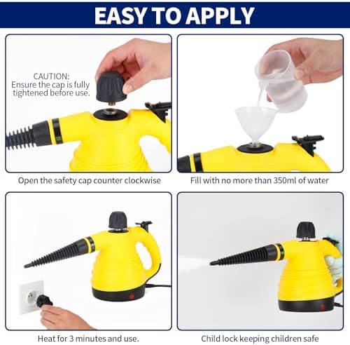 STRCEAT Handheld Steam Cleaner with 12 Accessories and Safety Lock