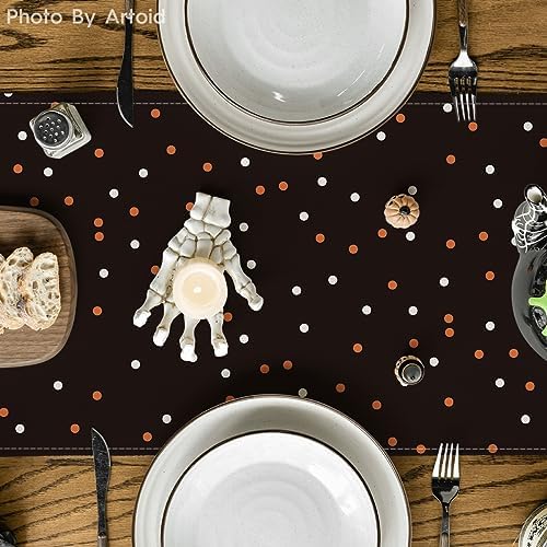 Artoid Mode Black Boo Ghost Pumpkin Dots Table Runner