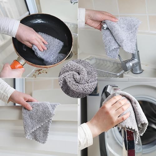 20 Pack Reusable Dish Cloths Soft Coral Fleece Nonstick Microfiber