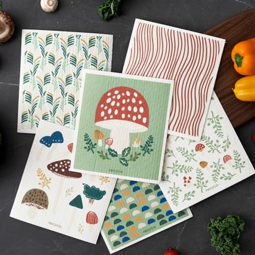 RECYCO Swedish Dishcloths 6-Pack Forest Mushroom Dish Rags