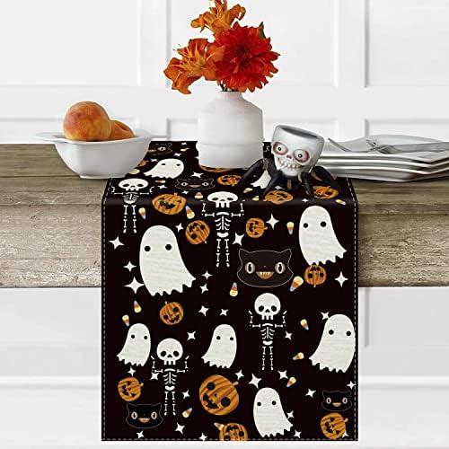 GAGEC Halloween Table Runner Black Cat Pumpkins