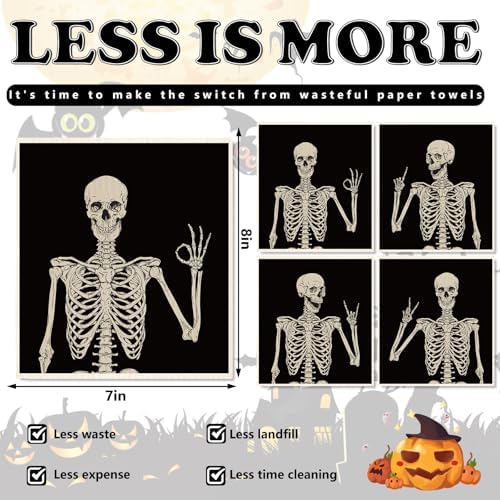 Whaline 4Pcs Halloween Skeleton Dishcloth Set
