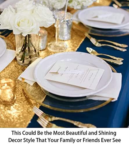 ShinyBeauty 10pc 12x108 Inch Gold Sequin Table Runners
