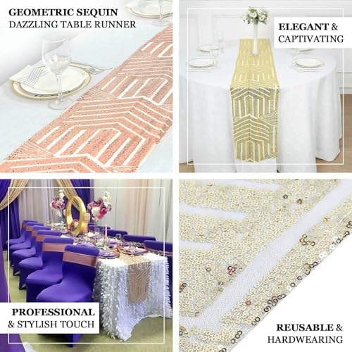 Efavormart 12x108 Gold Sequin Geometric Table Runner