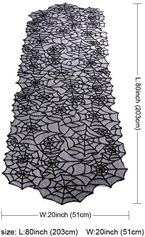 AerWo 80x20 Inch Black Spider Web Table Runner Halloween Decoration