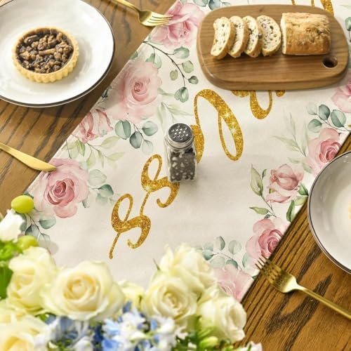 Artoid Mode Pink God Bless Girl Baptism Baby Shower Table Runner 13x72 Inch