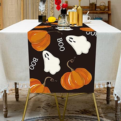 Halloween Table Runner with Ghost Pumpkins Design