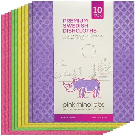 Pink Rhino Labs Swedish Dishcloths 10-Pack Reusable Cleaning Cloths