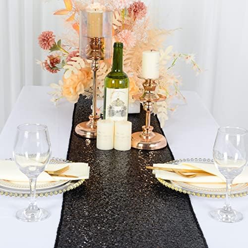 ShinyBeauty Black Sequin Table Runner 12x108 Inch