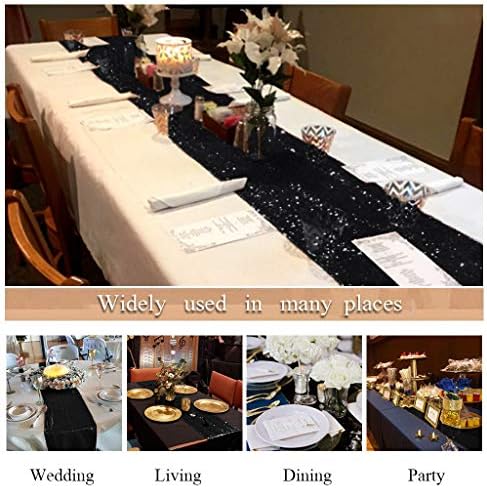 ShinyBeauty Black Sequin Table Runner 12x108 Inch