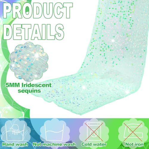 6 Pcs Iridescent Sequin Table Runner Mermaid Design Cyan