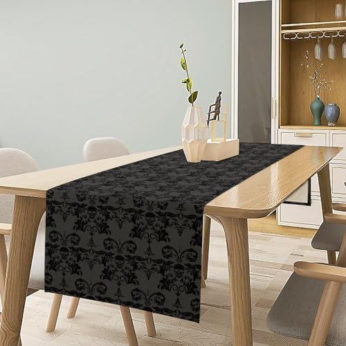 Black Skeleton Table Runner Victorian Gothic Floral Design