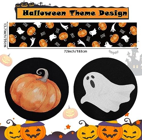 Halloween Table Runner Black Ghost Pumpkin Decor