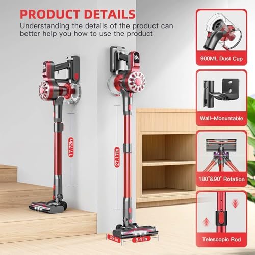 WLOTPO Cordless Vacuum with Super Suction and 35 Min Runtime