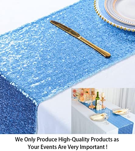 ShiDianYi Baby Blue Sequin Table Runner 12x72 Inch for Baby Shower