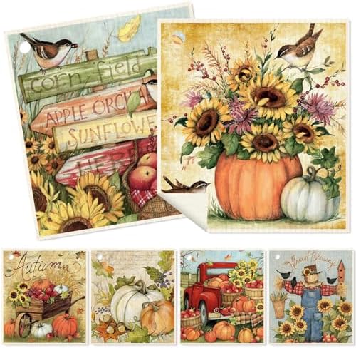 Swedish Style Dish Cloths 6Pcs Fall Themed Cotton Towels
