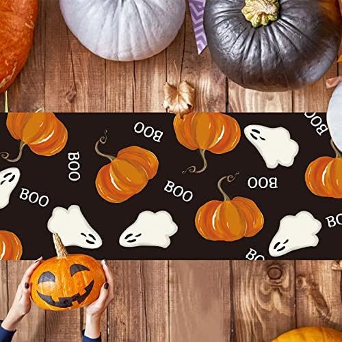 Halloween Table Runner with Ghost Pumpkins Design