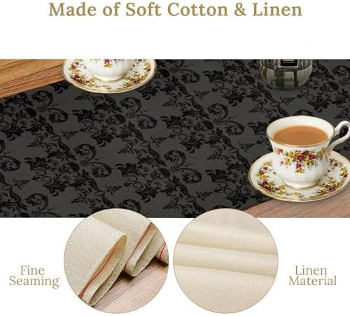 Black Skeleton Table Runner Victorian Gothic Floral Design