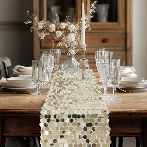 Champagne Sequin Table Runner 12x108 Inches