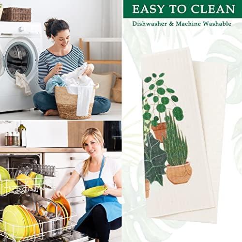 Whaline 8Pcs Kitchen Dish Cloths with Botanical Pattern