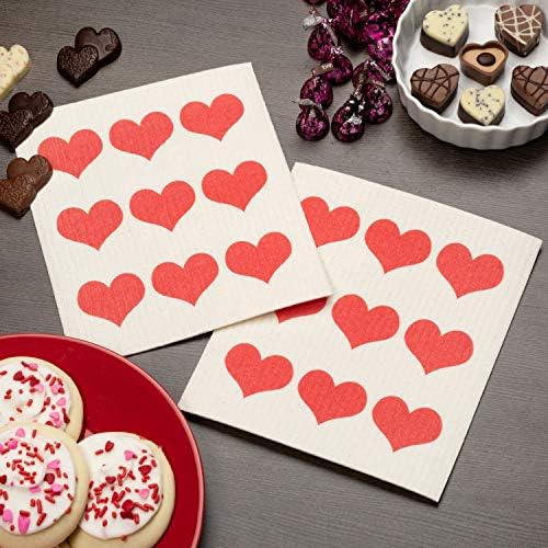 Swedish Dishcloths 2 Pack Red Heart Print Reusable Kitchen Cloths
