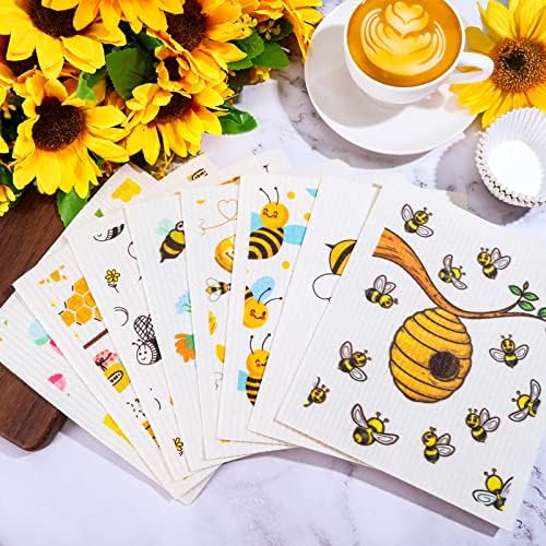 Newwiee 9 Pcs Bee Dish Cloths for Kitchen Cleaning