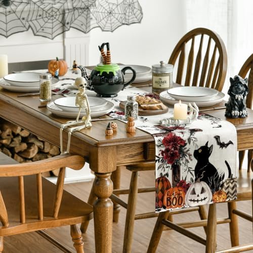 Artoid Mode Halloween Table Runner with Black Cat Design