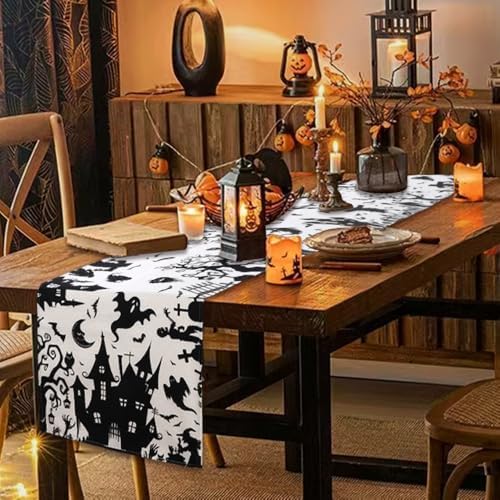 Halloween Table Runner with Haunted House Design