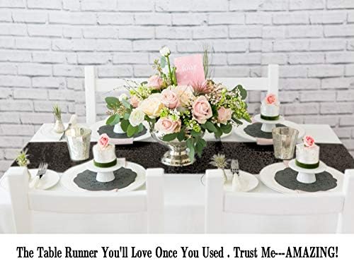 ShinyBeauty Black Sequin Table Runner 12x108 Inch