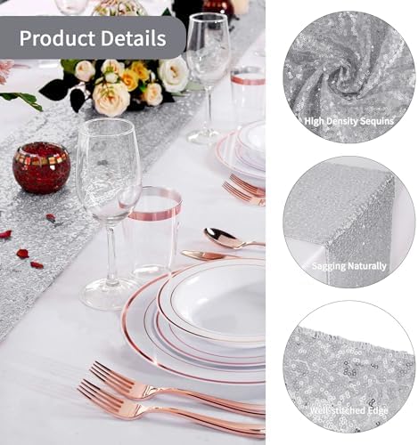 15 Pack Silver Sparkly Sequin Table Runner for Events