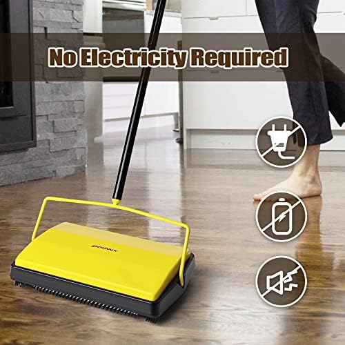 Dolanx Manual Carpet Sweeper with Horsehair Brush Yellow