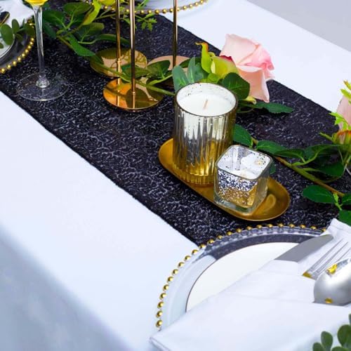 12 Pack Black Sequin Table Runners 12x108 Inch