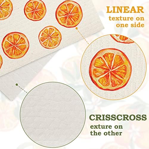 Whaline Orange Patterned Dishcloths 6Pcs 7x8in Reusable Kitchen Towels