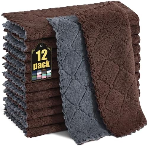 Mordimy 12 Pack Dish Towels 10x10 Dark Grey Brown
