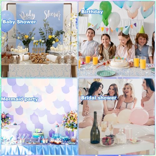 6 Pcs Iridescent Sequin Table Runner White 12x72 Inch Mermaid Wedding Cover