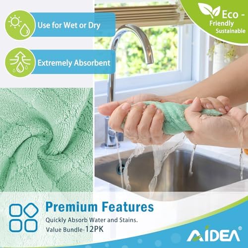 AIDEA 12 Pack Coral Fleece Dish Towels