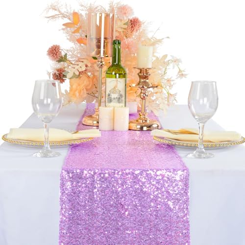 ShinyBeauty Lavender Sequin Table Runner 2pcs 12x72-Inch Wedding Decoration