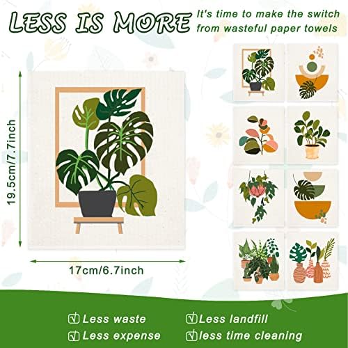 Whaline 8Pcs Kitchen Dish Cloths with Botanical Pattern