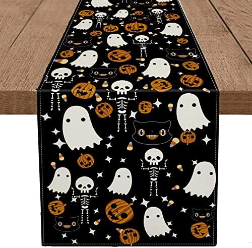 GAGEC Halloween Table Runner Black Cat Pumpkins