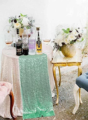 ShinyBeauty Mint Green Sequin Table Runner Set of 5