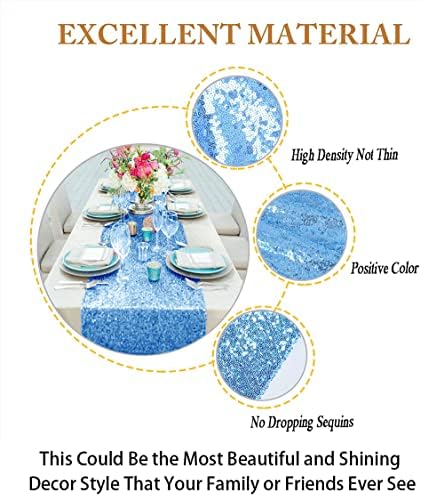 ShiDianYi Baby Blue Sequin Table Runner 12x72 Inch for Baby Shower