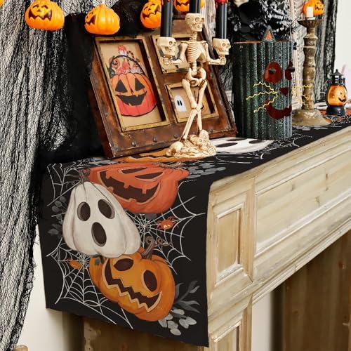 ARKENY Halloween Pumpkin Table Runner Black Spider Web