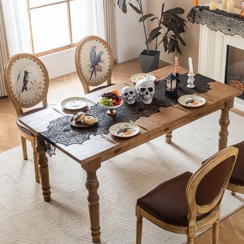 Sioloc Halloween Table Runner with Black Lace Spider Web Design