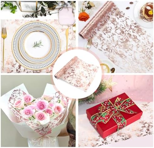 3 Piece Rose Gold Table Runner with Glitter Sequins