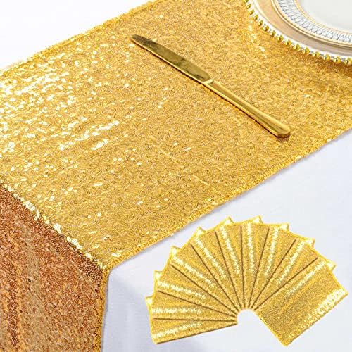 ShinyBeauty 10pc 12x108 Inch Gold Sequin Table Runners