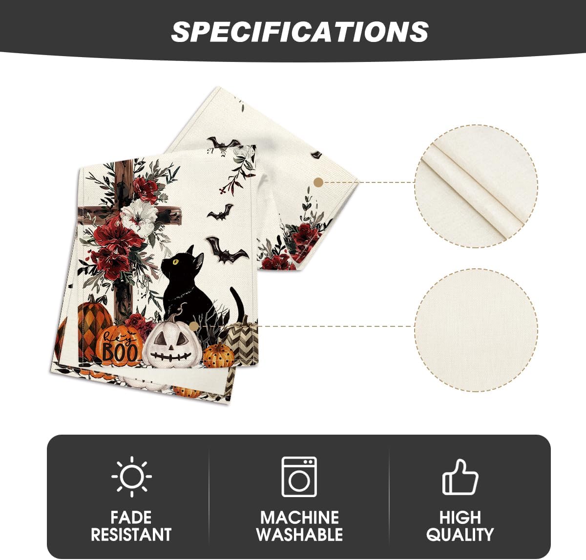 Artoid Mode Halloween Table Runner with Black Cat Design