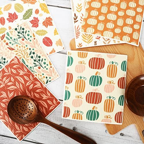 Whaline Fall Boho Dishcloths 6Pcs Reusable Kitchen Towel